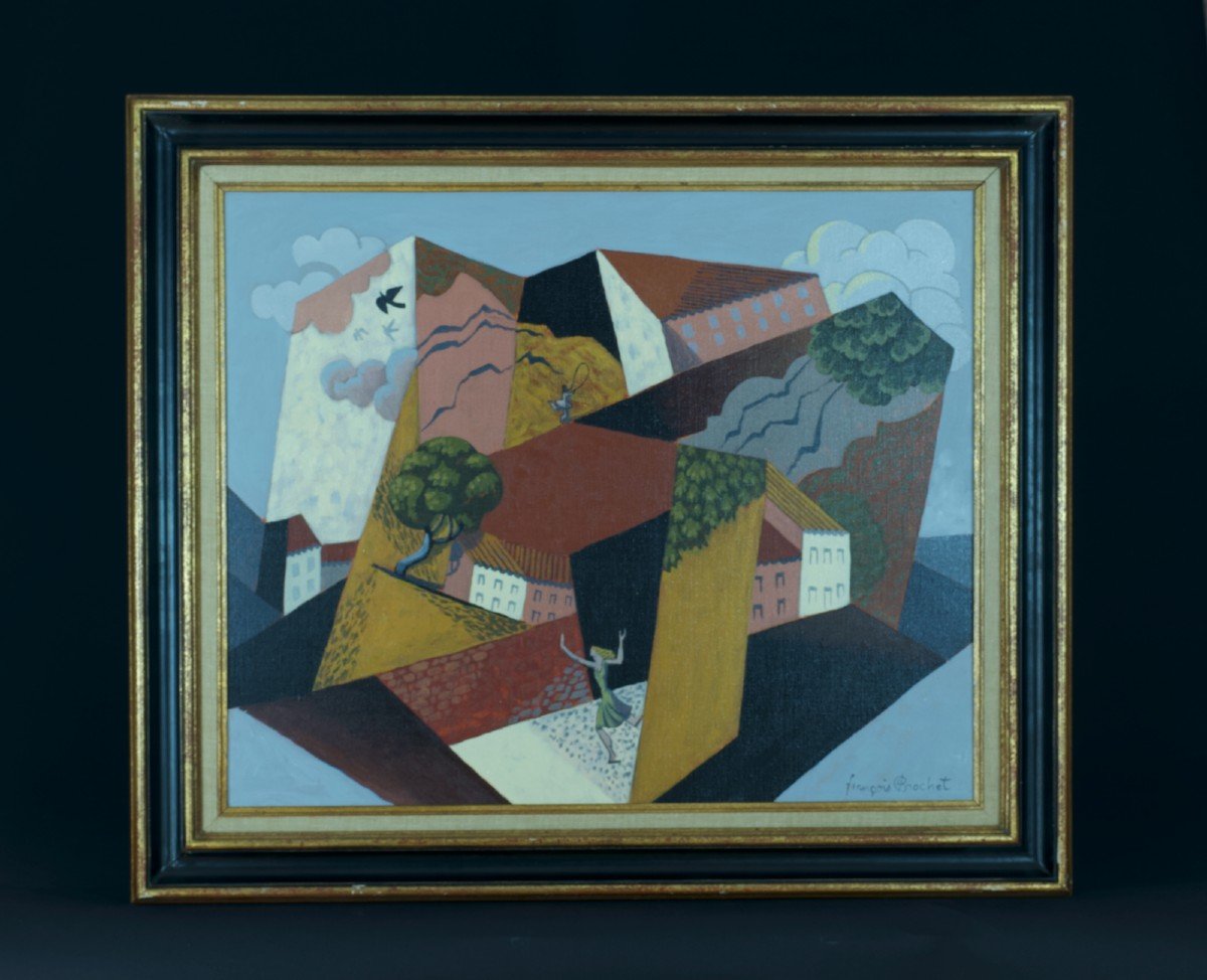 François Brochet Beautiful Cubist Metaphysical Painting Animated Landscape Le Corbusier De Chirico Hst-photo-3