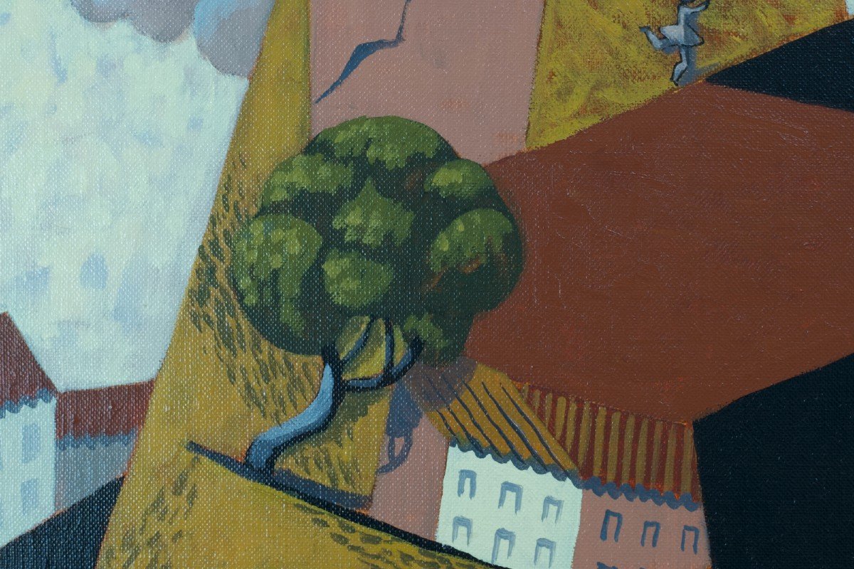 François Brochet Beautiful Cubist Metaphysical Painting Animated Landscape Le Corbusier De Chirico Hst-photo-1