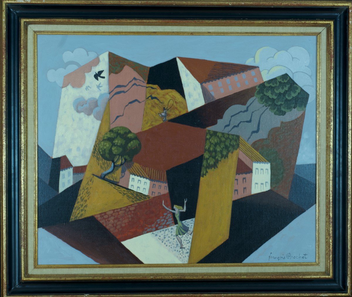 François Brochet Beautiful Cubist Metaphysical Painting Animated Landscape Le Corbusier De Chirico Hst-photo-7