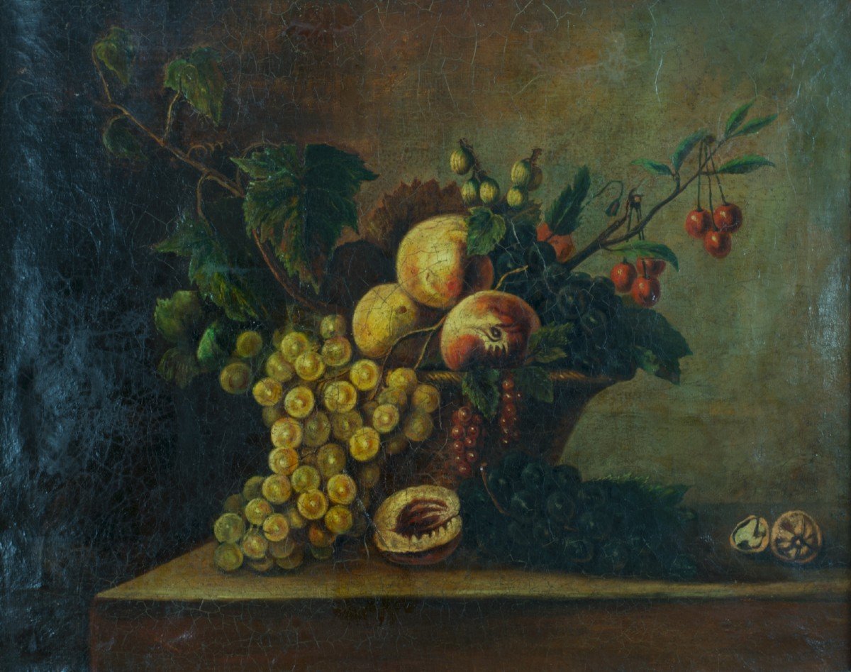 Proantic Tableau Ancien Nature Morte Aux Cerises Panier Fruits Bodeg Proantic Tableau Ancien Nature Morte Aux Cerises Panier Fruits Bodeg