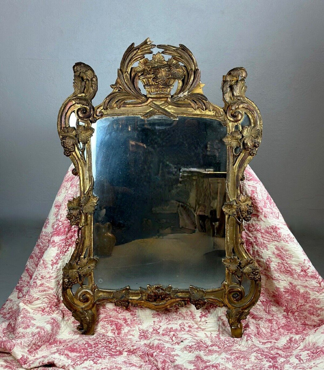 Ancien Beau Miroir d'époque 18 ème  Provence  Parclose Bois Doré Décoration raisins  120 cm -photo-4