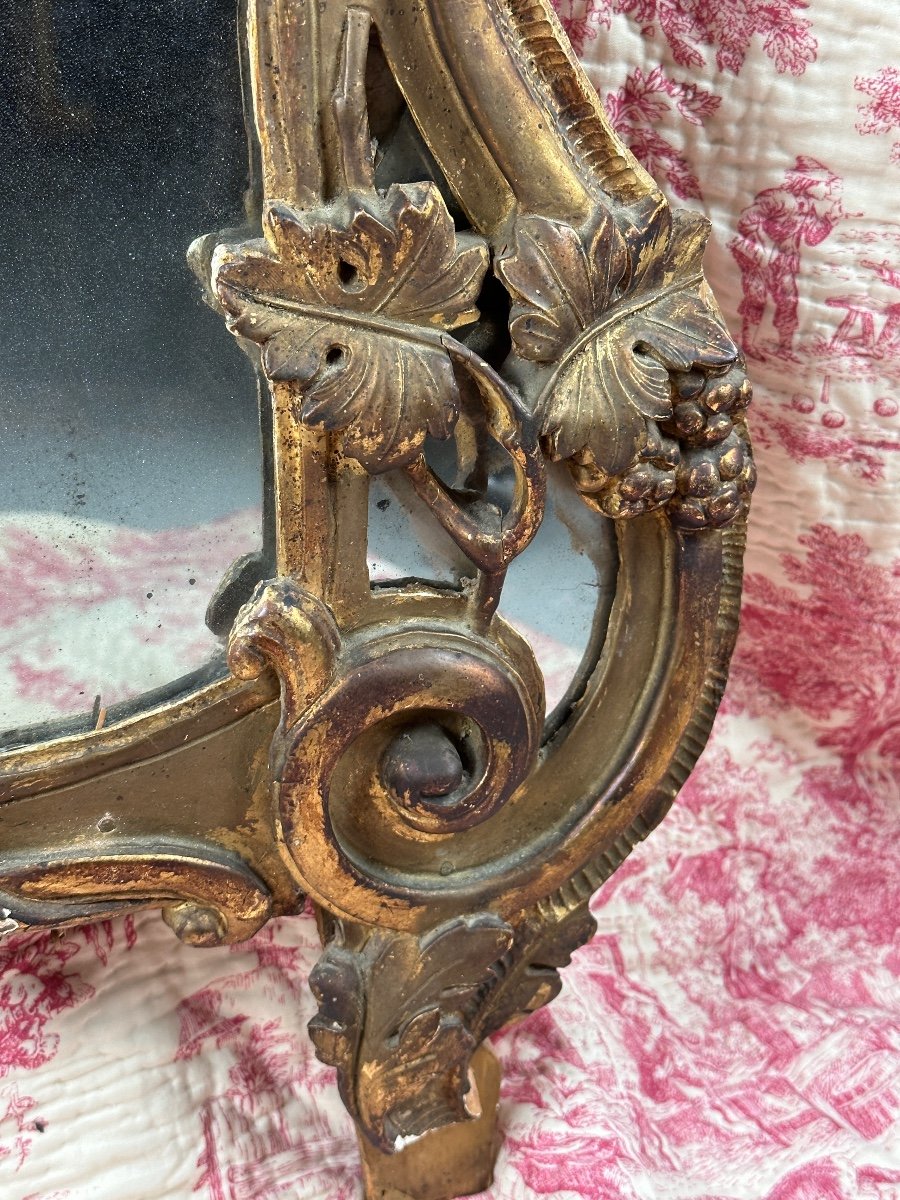Ancien Beau Miroir d'époque 18 ème  Provence  Parclose Bois Doré Décoration raisins  120 cm -photo-4