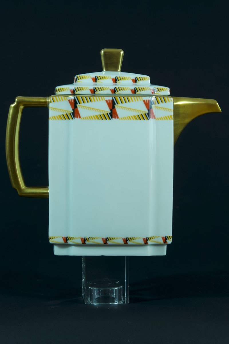 Old Porcelain Coffee Service Mavaleix And Granger Limoges Art Deco 1930 Streamline Skyscrape-photo-3