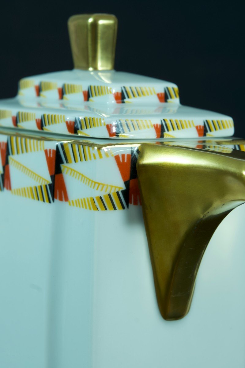 Old Porcelain Coffee Service Mavaleix And Granger Limoges Art Deco 1930 Streamline Skyscrape-photo-4