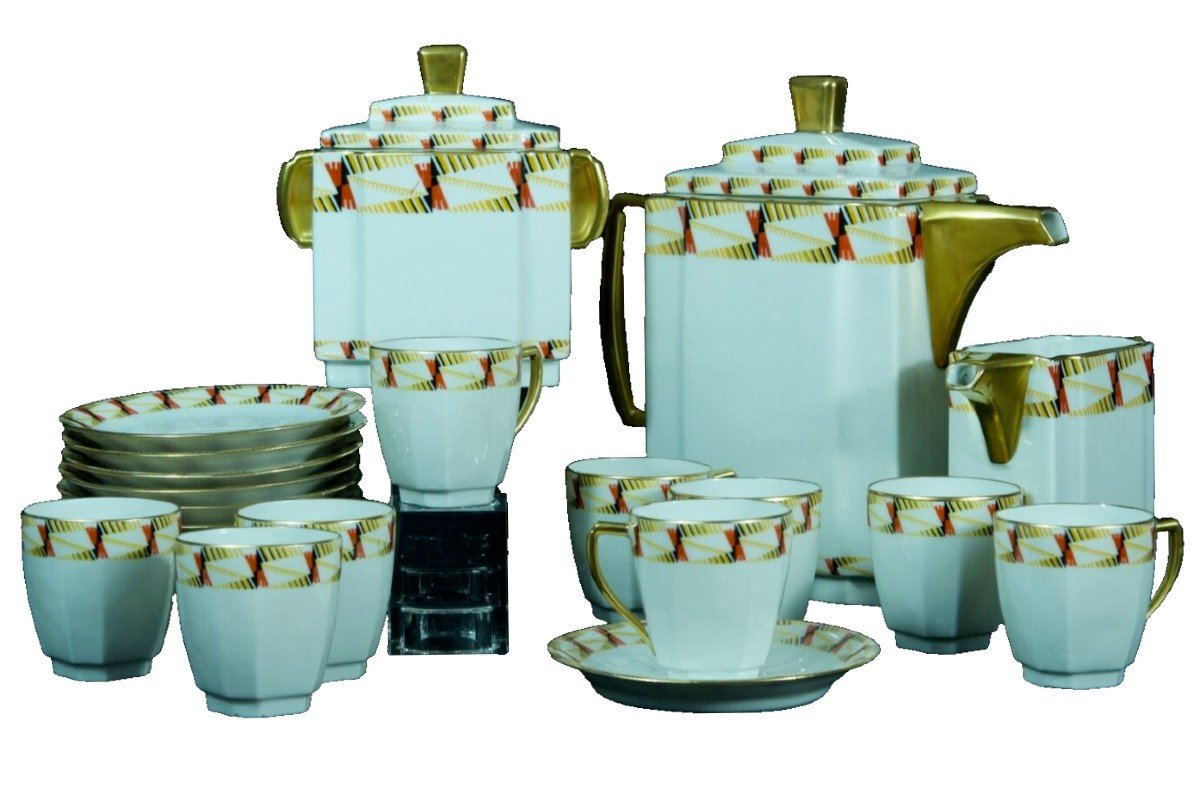 Old Porcelain Coffee Service Mavaleix And Granger Limoges Art Deco 1930 Streamline Skyscrape-photo-6