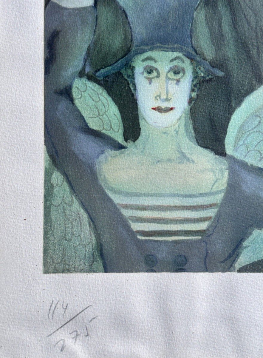Mime Marceau Ancienne Lithographie Adam Et Eve Marcel  Marceau Bip Signé Poésie Clown Cirque-photo-2