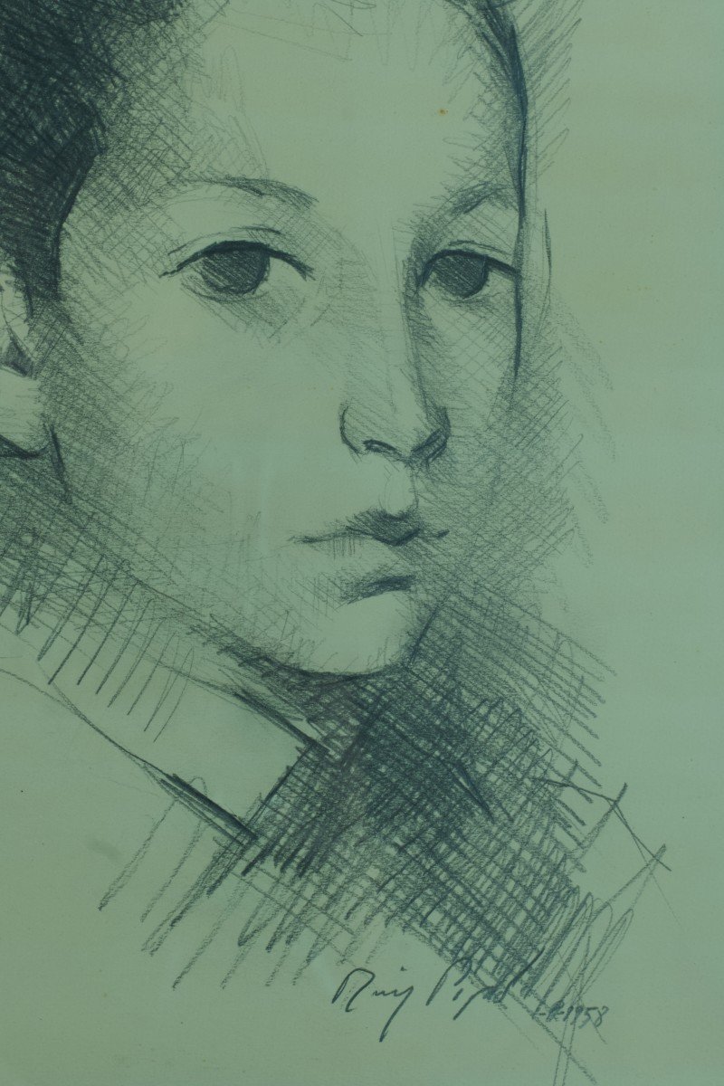 Manolo Ruiz Pipo Rare Old Painting Drawing Portrait Of Young Boy 1958 Agen