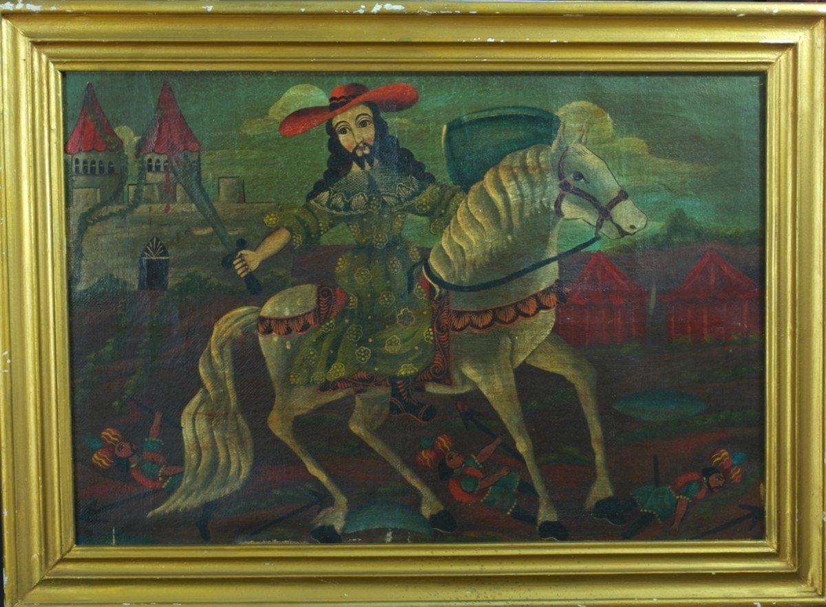 Tableau Ancien Portrait Saint Jacques Matamore Cheval Reconquista Cuzco 18 ème Amérique du sud Chrétienté -photo-5