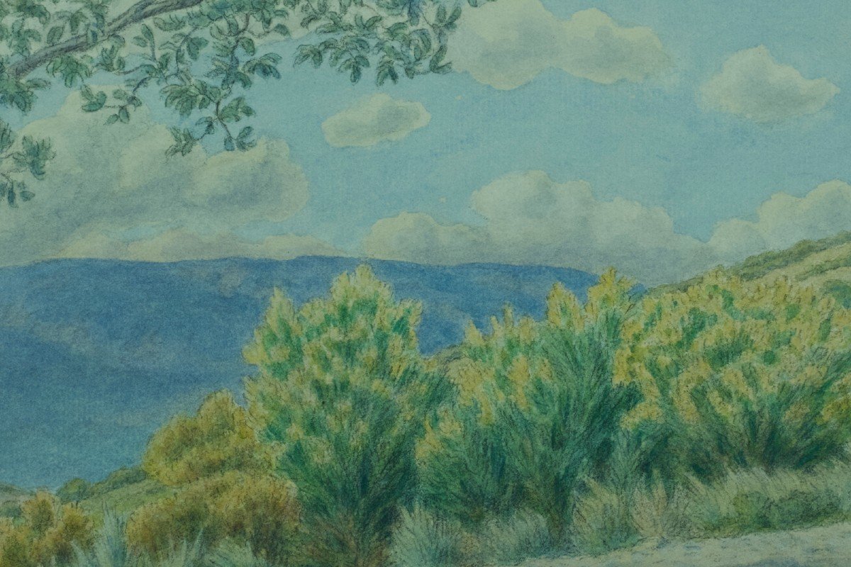 Ancien Dessin Henri Rivière Paysage La Drome Buis-les-baronnies Genêts Oliviers Provence-photo-1