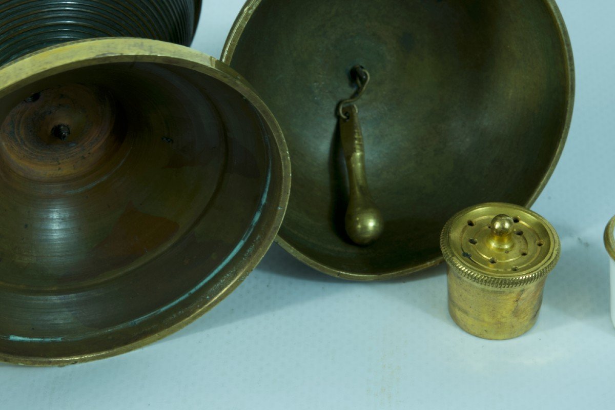 Old Empire Gilt Bronze Inkwell Feather Travel Bell Rare 19th Rose Lacquered-photo-2