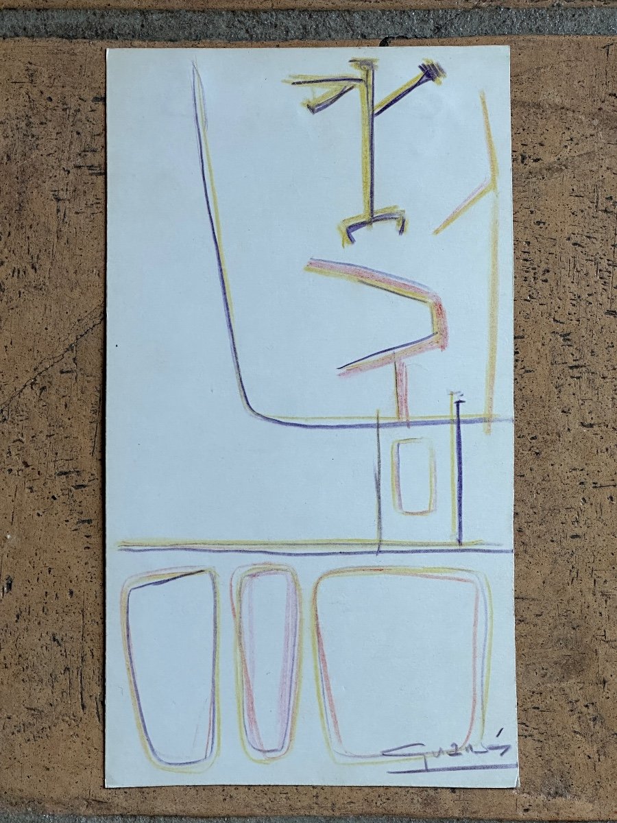  Antonio Guansé Drawing Portrait Young Man Modern Art Cubist 1950 N°1-photo-3