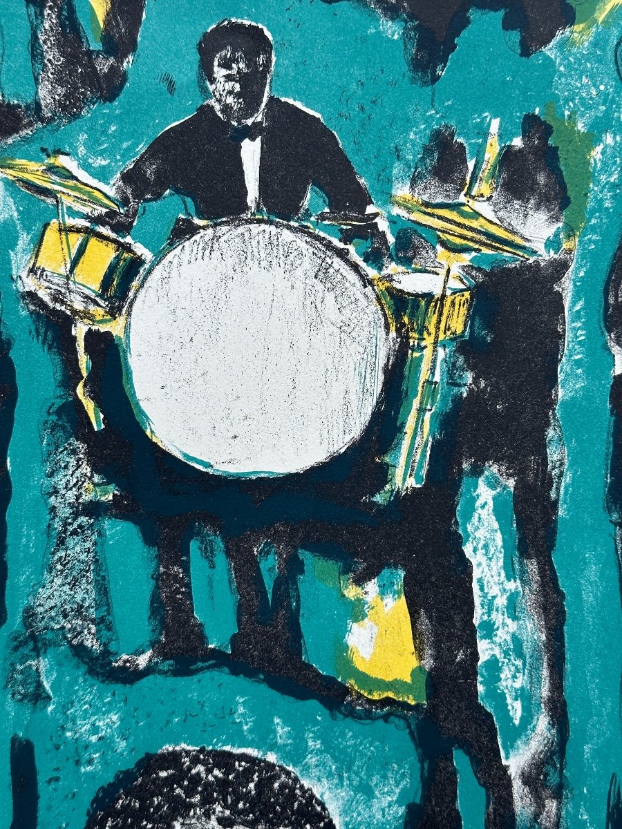 Tony Agostini  Ancienne Lithographie Musique Trio Jazz 1960 Louis Armstong-photo-4