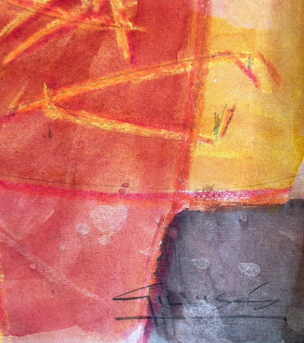Antonio Guansé Tableau Ancien  Abstraction Portrait Visage  Superposé Orange Art Moderne Esp -photo-1