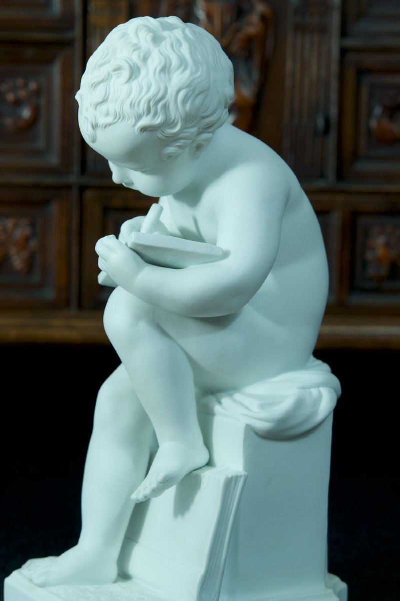 Old Large Porcelain Subject Love Writing Small Scribe Canova Sévres 30 Cm-photo-3