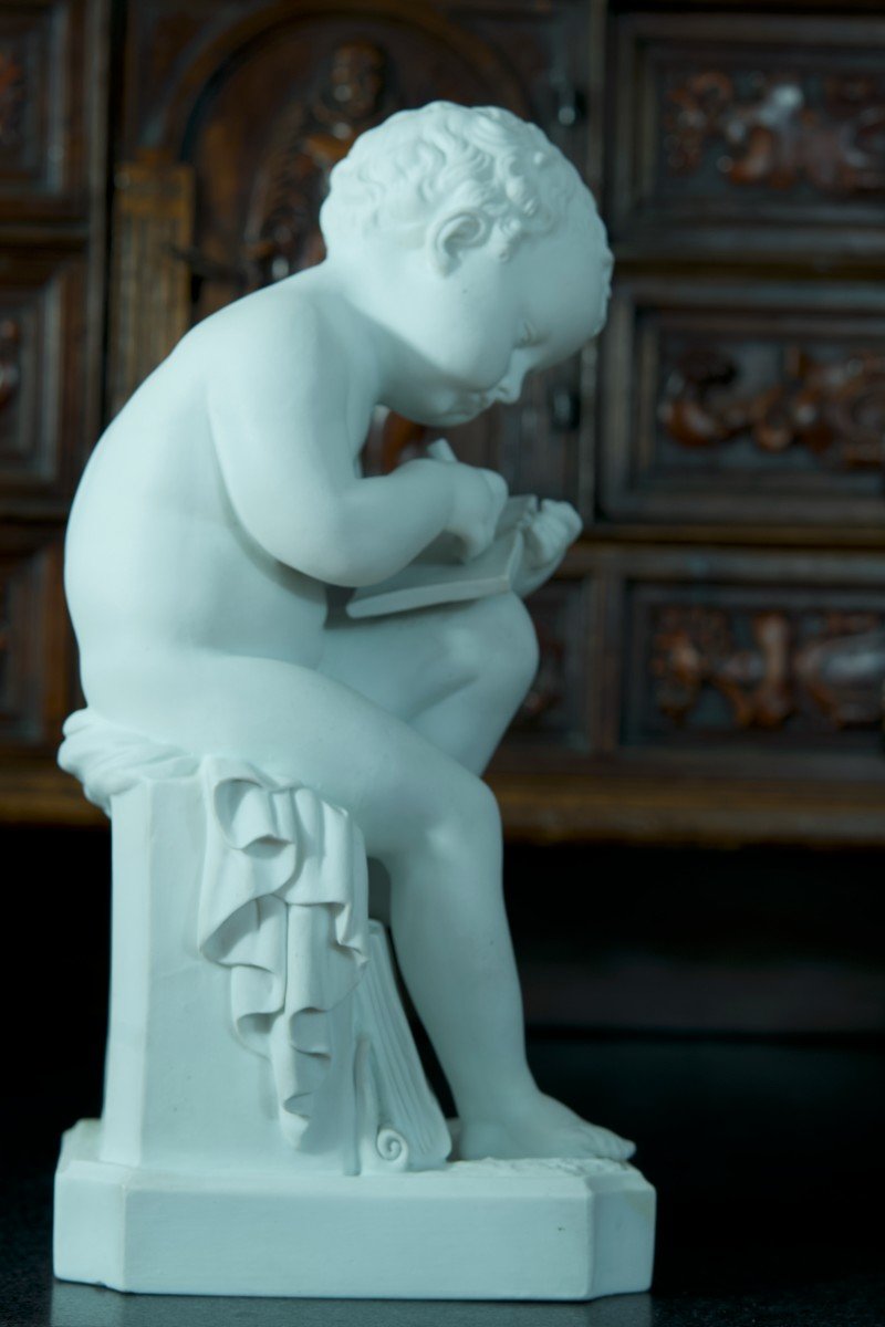 Old Large Porcelain Subject Love Writing Small Scribe Canova Sévres 30 Cm-photo-1