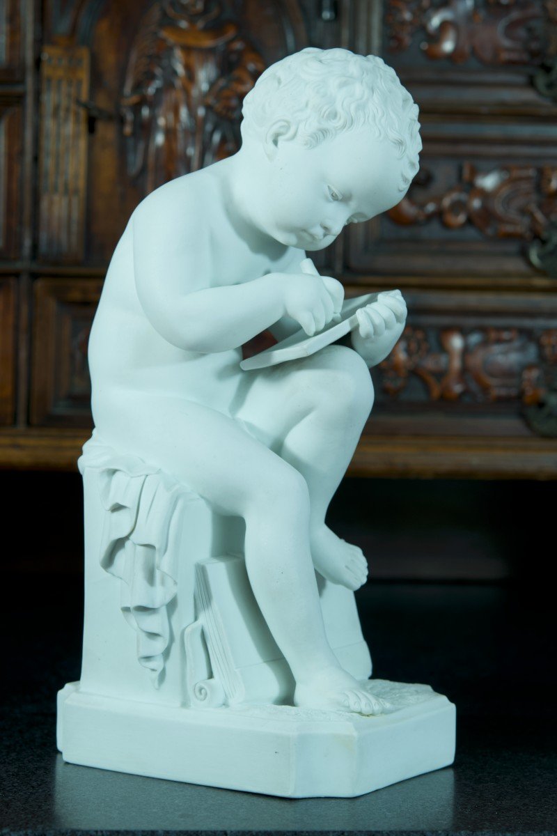 Old Large Porcelain Subject Love Writing Small Scribe Canova Sévres 30 Cm