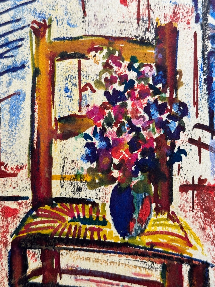  Tony Agostini Beautiful Modern Painting Bouquet Of Flowers Straw Chair Warmer Greetings 1961-photo-3