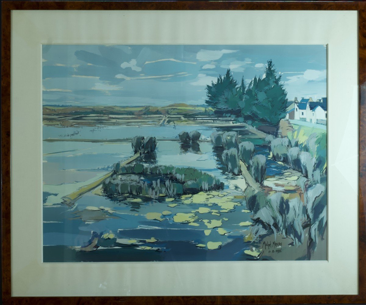 Michel Maury Large Modern Painting Guérande Marais Salant Sea Brittany Marine-photo-3