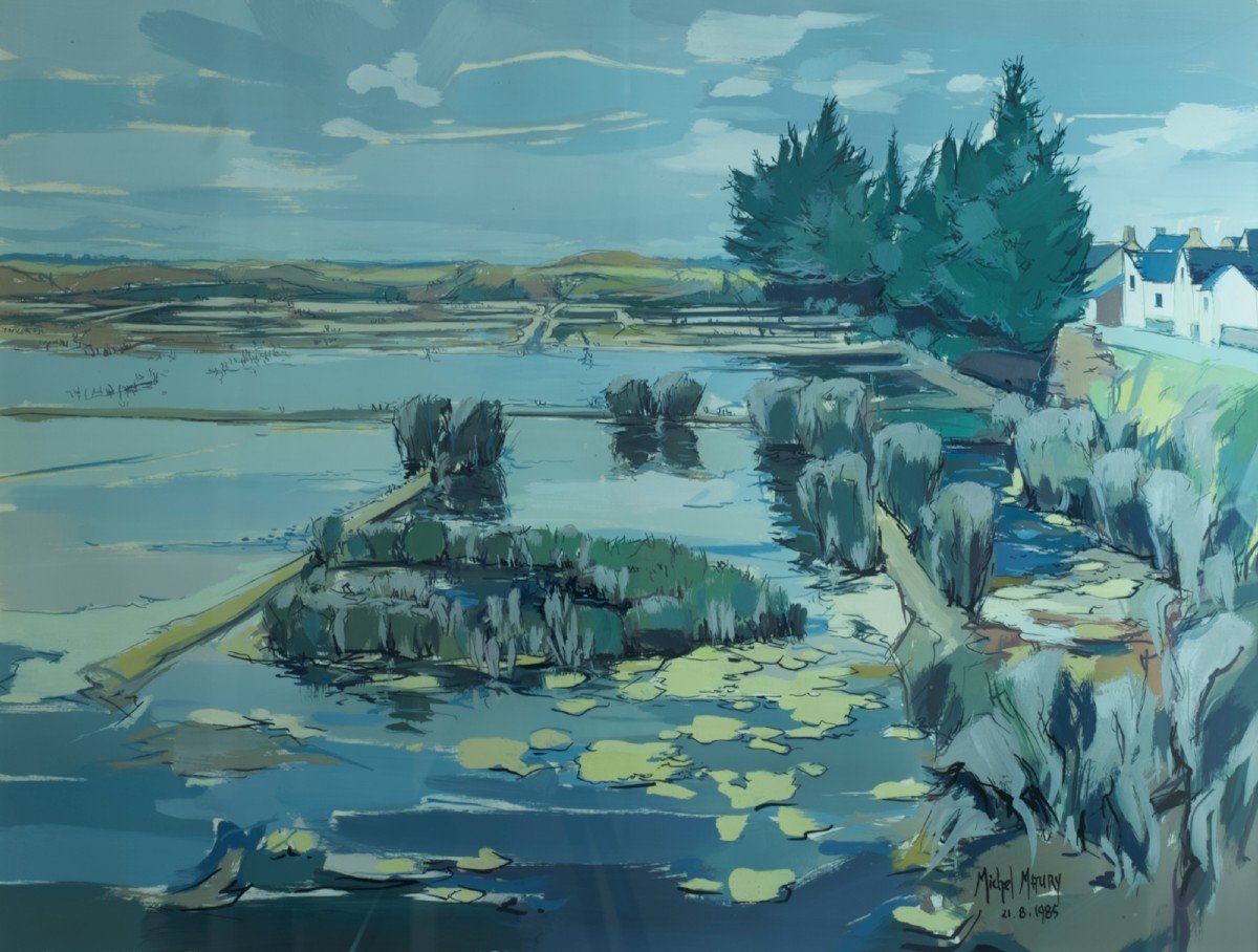 Michel Maury Large Modern Painting Guérande Marais Salant Sea Brittany Marine-photo-4