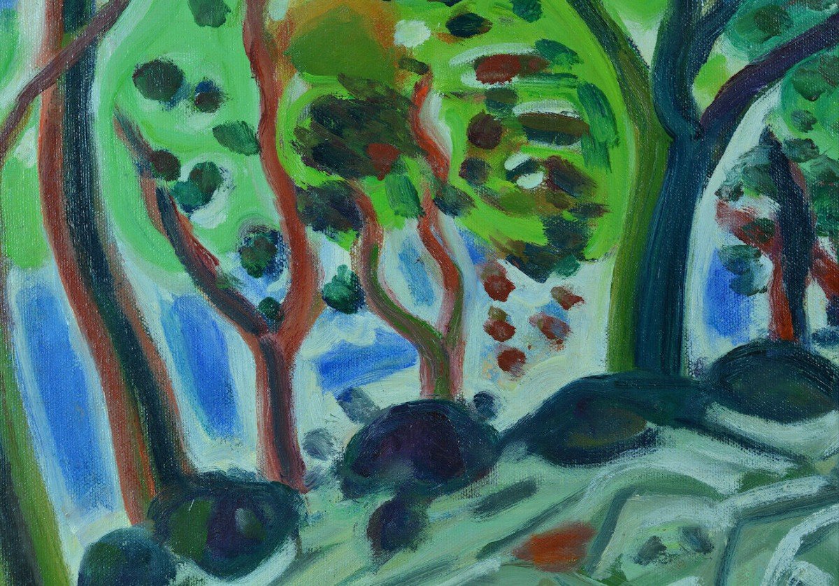 Bonin Pissarro Beautiful Modern Painting Synthetic Provençal Landscape Seaside Signed Hst-photo-1