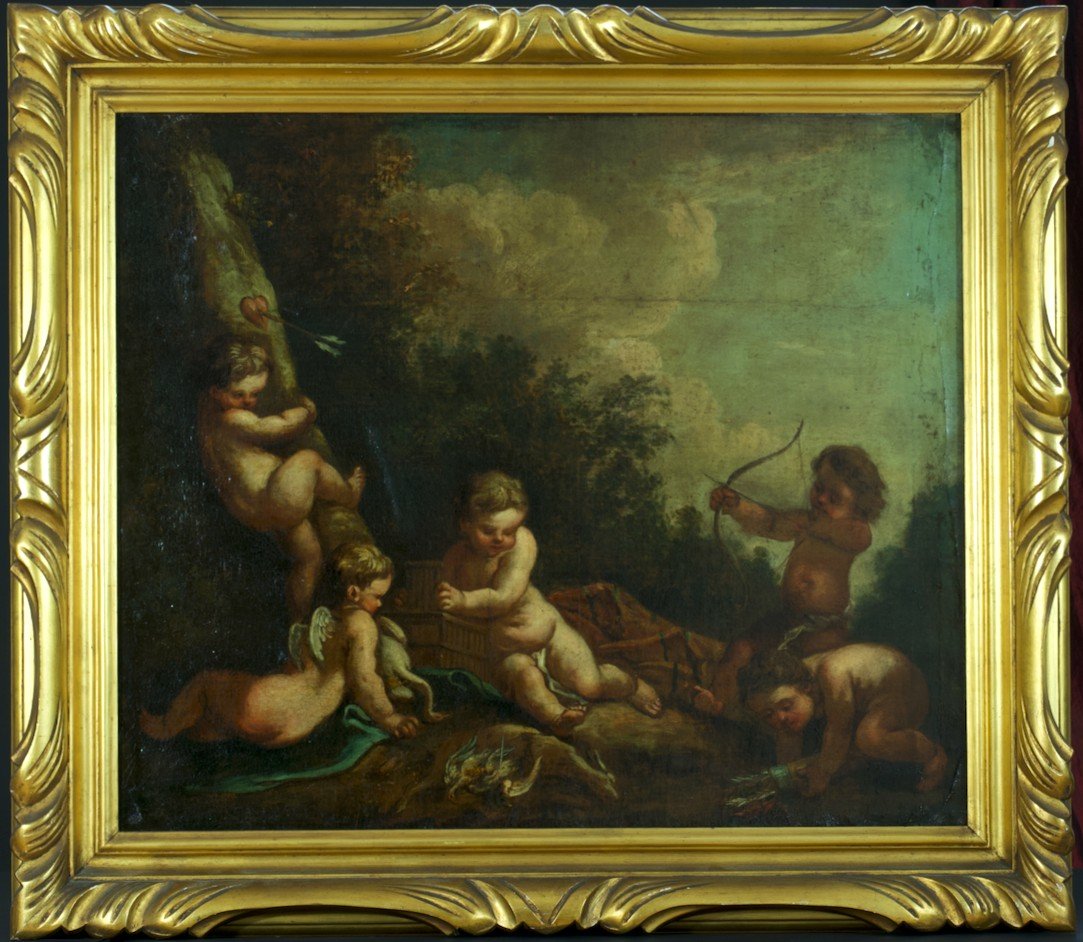 Beau Tableau Ancien François Boucher Amour Angelot Cupidon Jouant  Paysage portrait 18e-photo-6