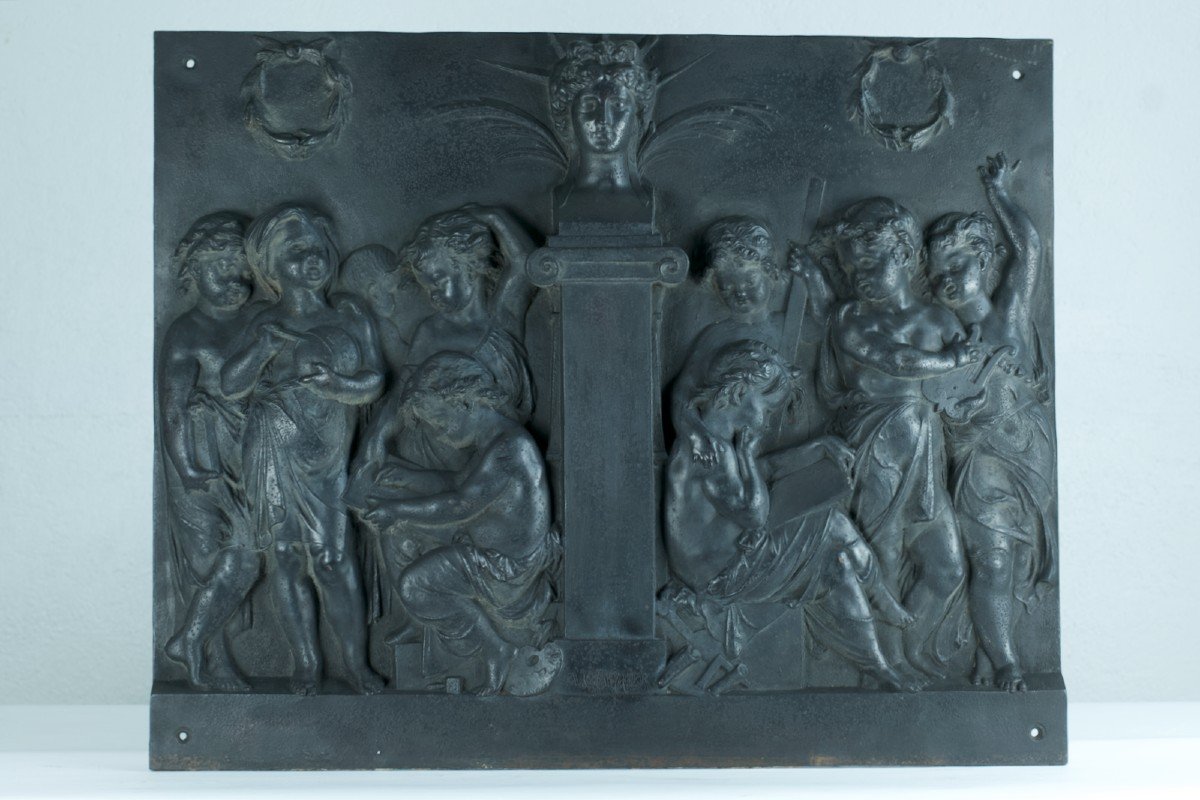 Pair Of Large Carrier Belleuse Wall Plates Allegory Of The Arts Travel Putti Love Cherub-photo-2