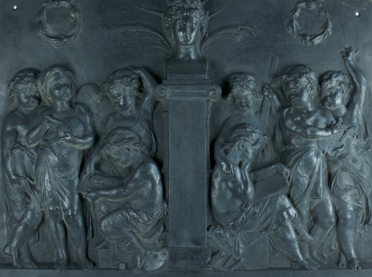 Pair Of Large Carrier Belleuse Wall Plates Allegory Of The Arts Travel Putti Love Cherub-photo-4