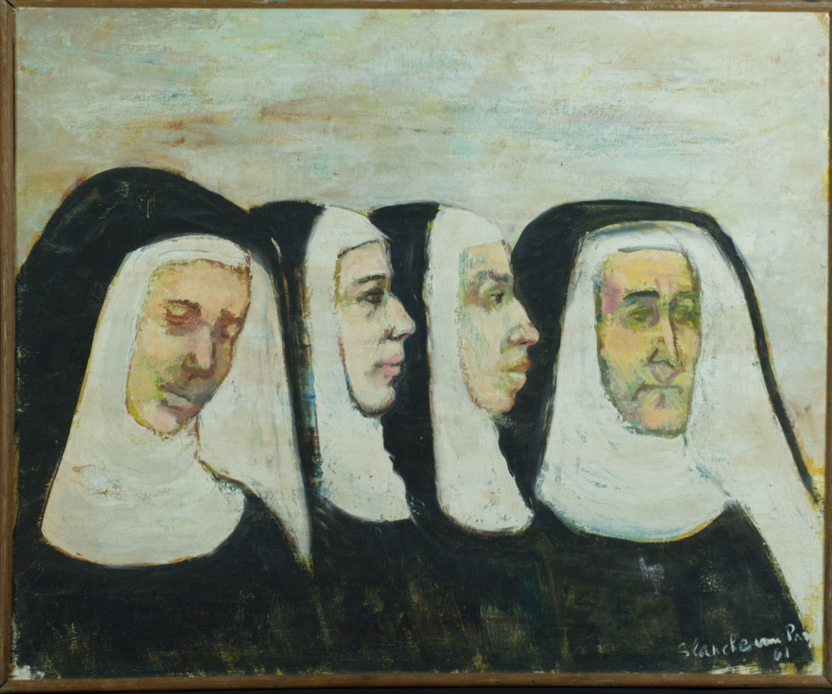 Blanche Van Parys Modern Painting Portrait Good Sisters Religious Convent Hst Paris -photo-3