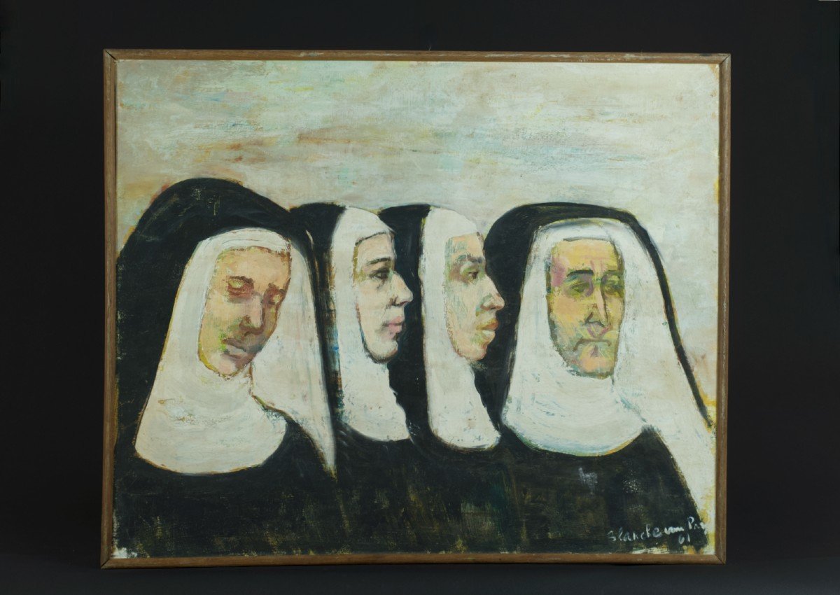 Blanche Van Parys Modern Painting Portrait Good Sisters Religious Convent Hst Paris -photo-5