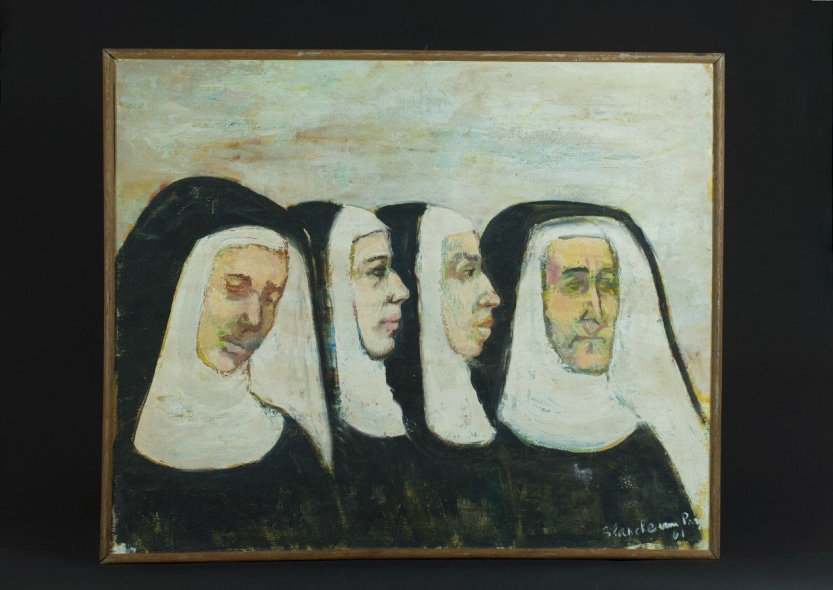 Blanche Van Parys Tableau  Moderne Portrait Bonnes Soeurs Religieuse Couvent  Hst Paris -photo-5