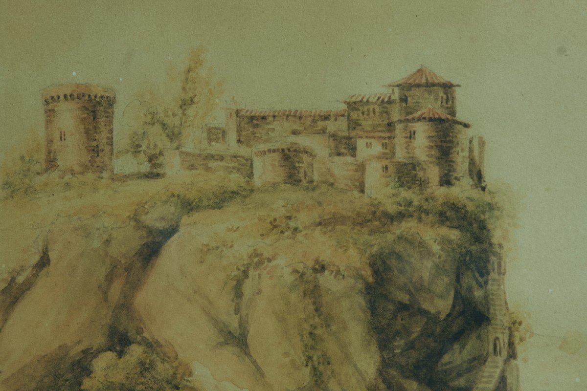 Beau Ancien Dessin Animé Paysage La Saône à Lyon Le Château De Pierre-scize 17e-photo-3