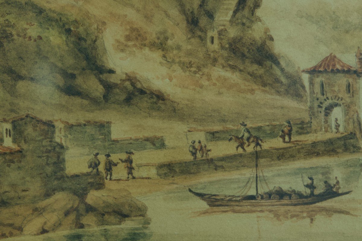 Beau Ancien Dessin Animé Paysage La Saône à Lyon Le Château De Pierre-scize 17e-photo-4