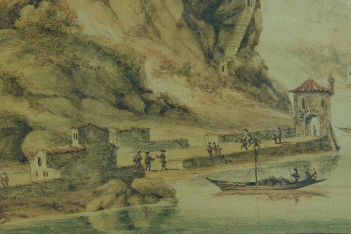 Beau Ancien Dessin Animé Paysage La Saône à Lyon Le Château De Pierre-scize 17e-photo-2