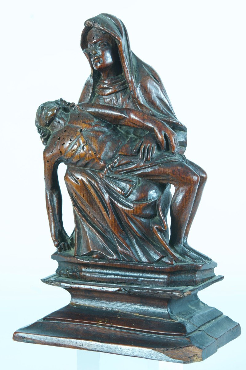 Old Religious Statue Pieta Gothic Virgin Of Mercy Carved Wood North 16th-photo-2