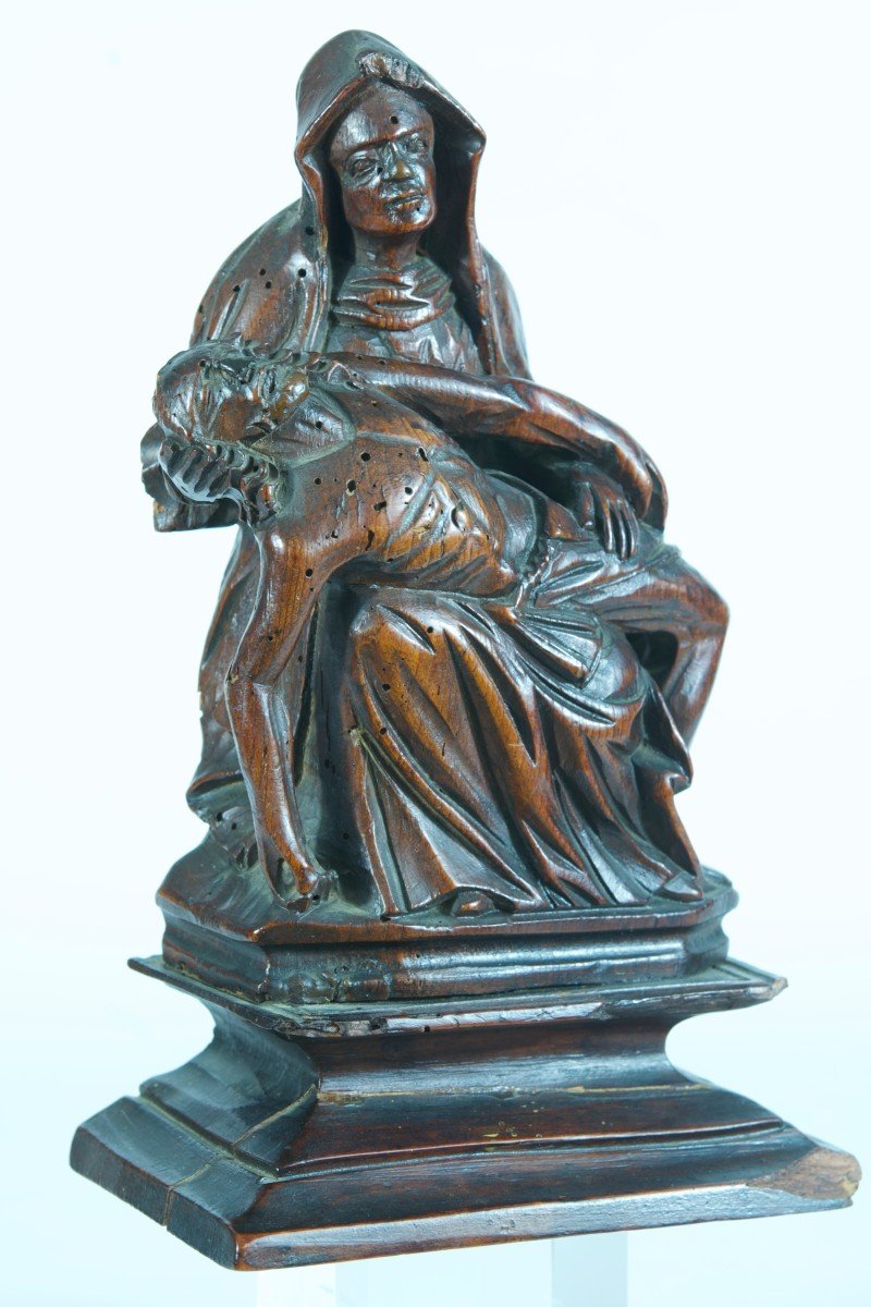 Old Religious Statue Pieta Gothic Virgin Of Mercy Carved Wood North 16th-photo-3