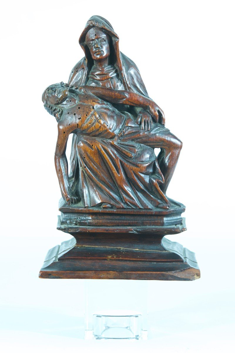 Old Religious Statue Pieta Gothic Virgin Of Mercy Carved Wood North 16th-photo-4