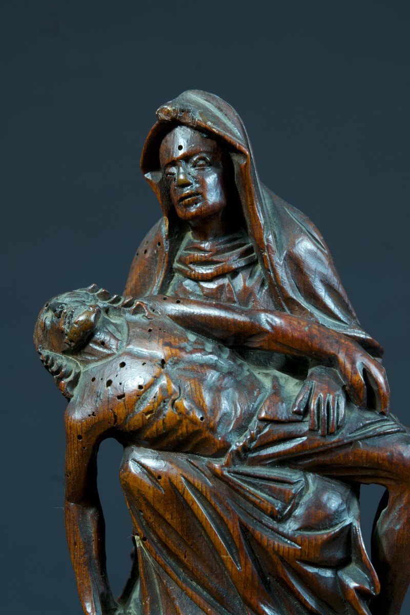 Old Religious Statue Pieta Gothic Virgin Of Mercy Carved Wood North 16th-photo-1