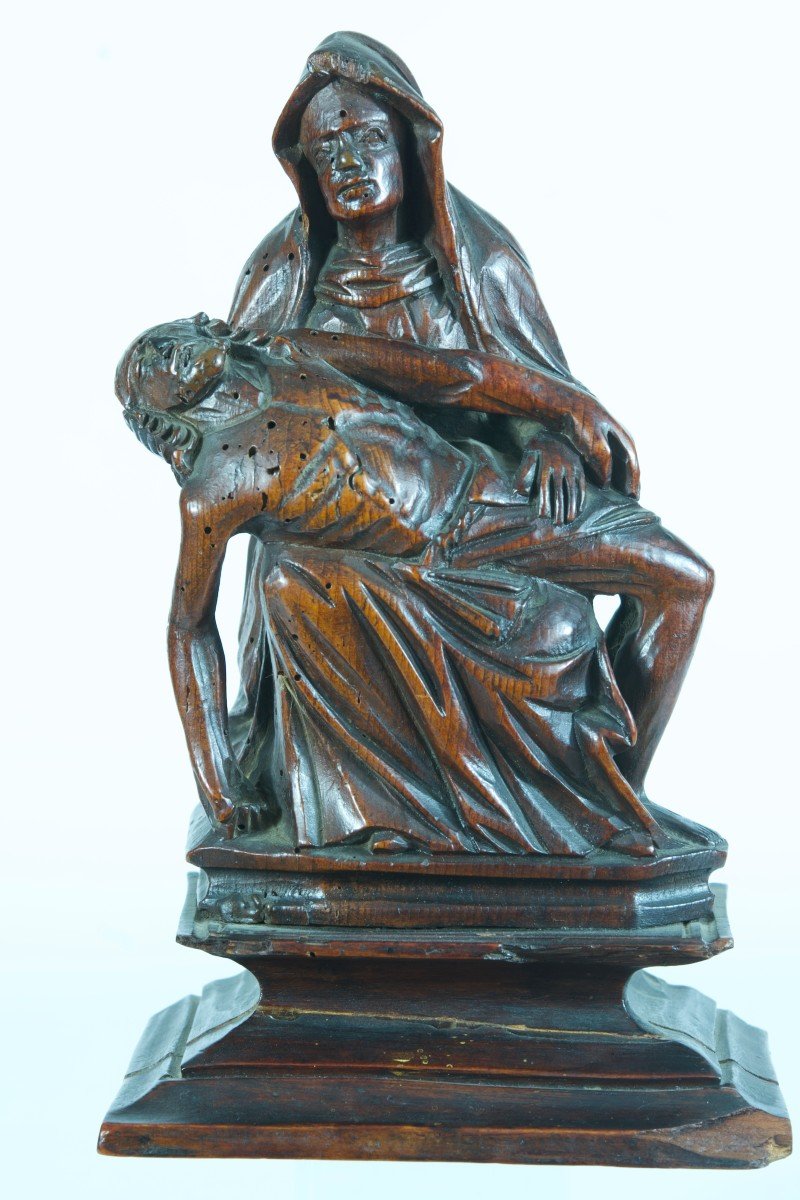 Old Religious Statue Pieta Gothic Virgin Of Mercy Carved Wood North 16th