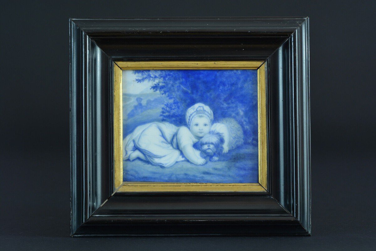 Tableau Ancien Porcelaine Reynolds Princesse Sophie Mathilde De Gloucester Chien Royauté -photo-2