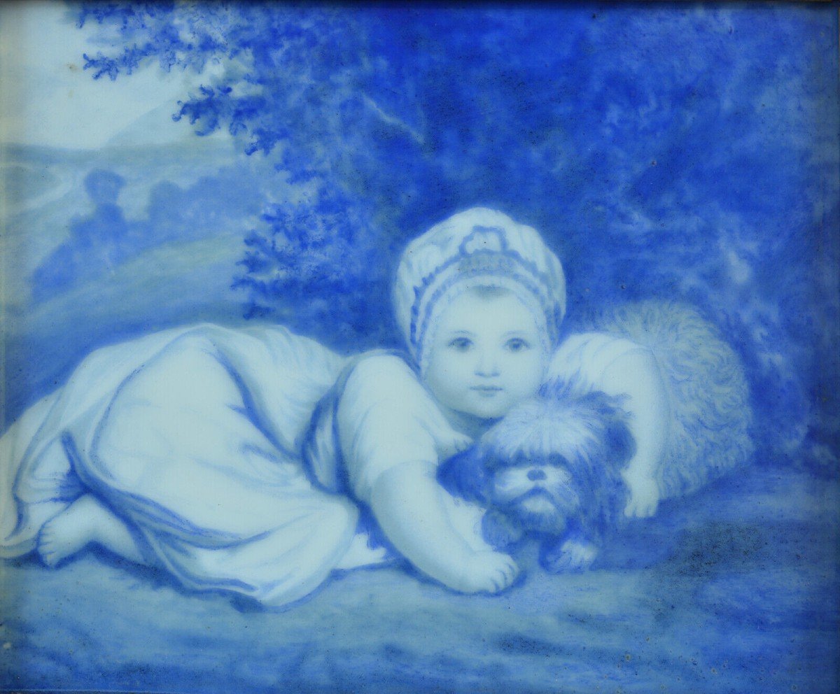 Tableau Ancien Porcelaine Reynolds Princesse Sophie Mathilde De Gloucester Chien Royauté -photo-3