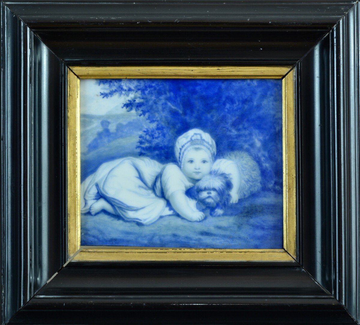 Tableau Ancien Porcelaine Reynolds Princesse Sophie Mathilde De Gloucester Chien Royauté -photo-1