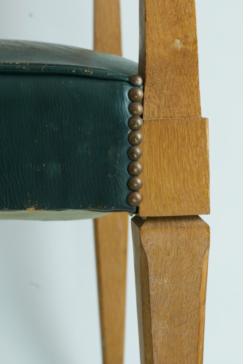 Old Pair Of Armchairs 1940 Art Déco  Oak Leather Administration Esp. Arbus Hold Quinet Design-photo-3