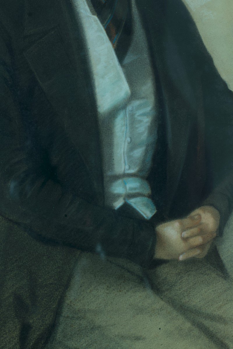 Gabriel Durand Tableau Ancien Portrait Romantique Homme Dandy Costume Pastel -photo-3