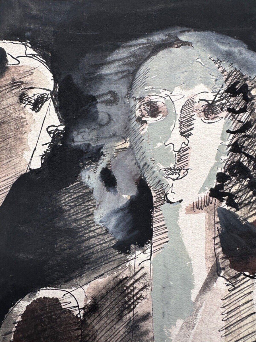 Jean-claude BÉDARD  Beau Dessin Moderne  Pau Portrait Trois Femmes 1957-photo-3