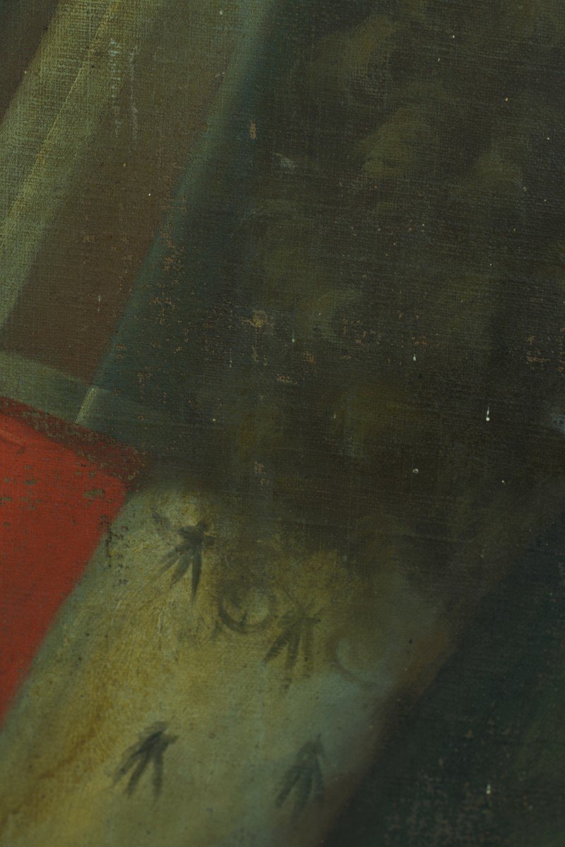 Tableau Ancien Portrait Homme Perruque Manteau d'Hermine Louis XIV 17 ème Hst Ovale-photo-2
