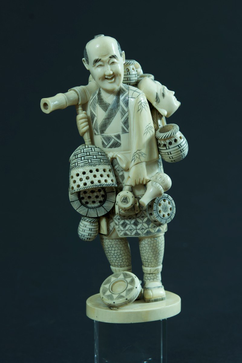 Ancient Subject Portrait Man Mask Traveling Merchant Carved China Ancient Japan Asia Okimono-photo-4