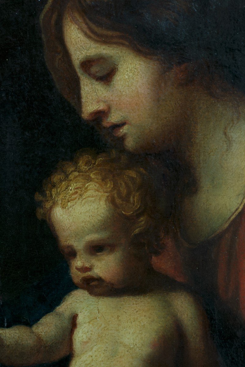 Tableau Ancien Portrait Madone Vierge à l'Enfant 17 ème Michel Corneille Hst Cadre Religieux -photo-6