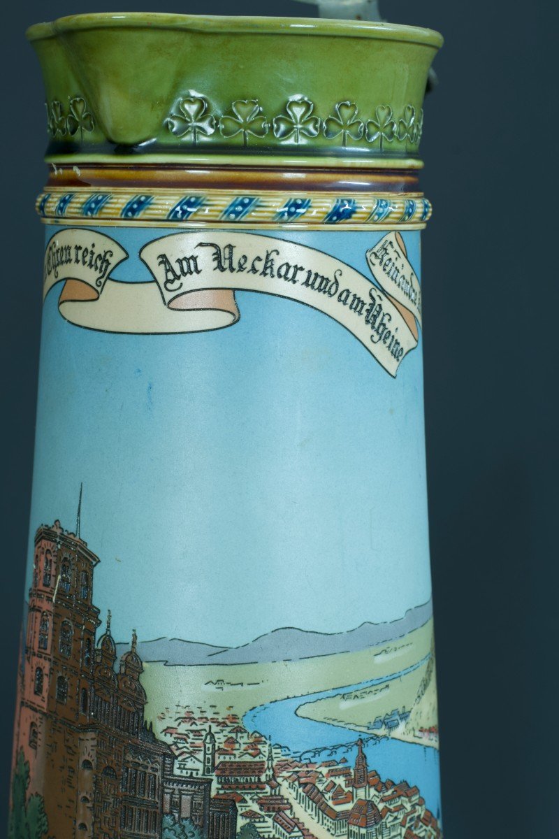 Grande Choppe Ancienne Heidelberg Mettlach Stein Villeroy Et Boch Bière 42 Cm 3l-photo-4