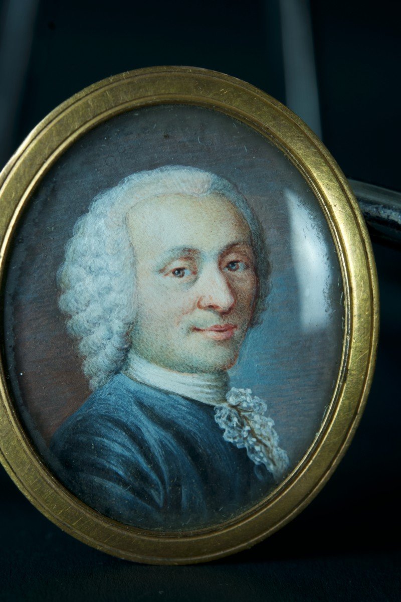 Beautiful Old Painting Portrait Man Louis XV Costume Miniature Wig 18th-photo-2