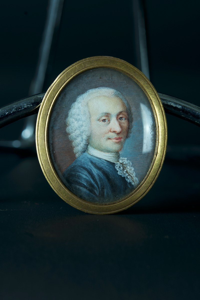 Beautiful Old Painting Portrait Man Louis XV Costume Miniature Wig 18th-photo-3